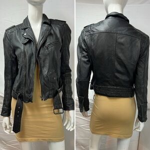 Zara Black Leather Women's Moto Biker Jacket Medium